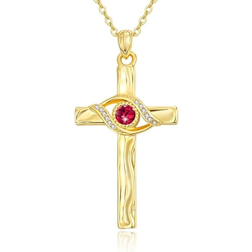HeartMelody Cross Necklace for Women,14K 18K Gold Plated Evil Eye