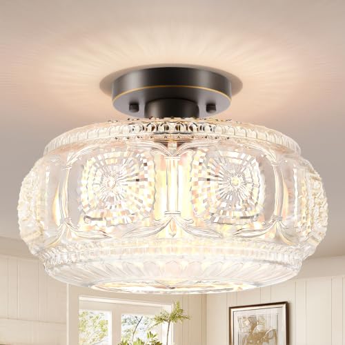 Image of 12 Inch Oil Rubbed Bronze Semi Flush Mount Ceiling Light Fixture
