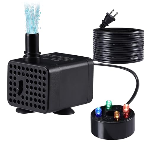 Quauli 70GPH Mini Submersible Fountain Pump with LED Lights(260L/H, 3W), Ultra Quiet Aquarium Submersible Water Pump, Adjustable Pond Fountain Pumps for Aquarium, Fish Tank, Pet Fountain (3W)