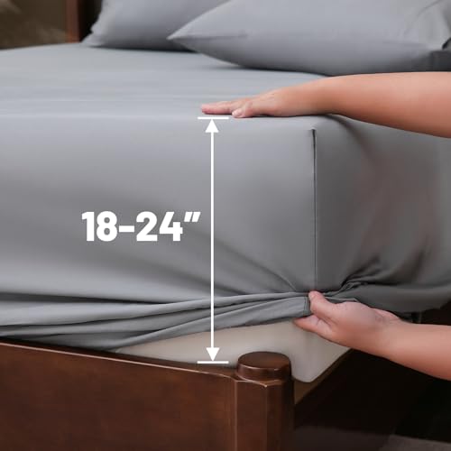 Image of Extra Deep Pocket California King Sheets 18-24 Inch 100% Egyptian Cotton 1000 Thread Count Sateen Weave Soft Breathable 4 Pieces(Cal King,Grey)