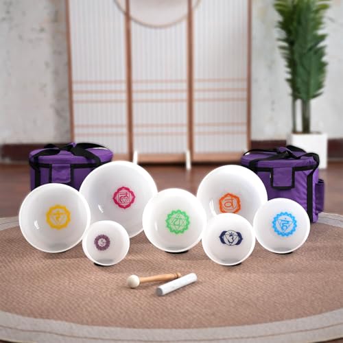 Soundello AF23-IP1-B432-T7Q1 6-12Inch Chakra Symbol Design 432Hz Quartz Crystal Singing Bowls Set Of 7 thumb #3