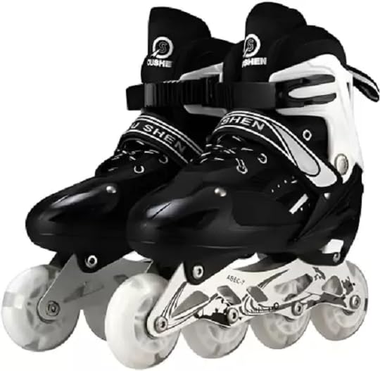 Optimus® Smart Ace Power Adjustable Inline Roller Skates Black with Aluminium Chasis - All PU Wheels (Front Wheel with LED Lights) - Large Size (39-42) for Age 12 Yrs & Above (Length 24 to 26.5 cm)-image-25