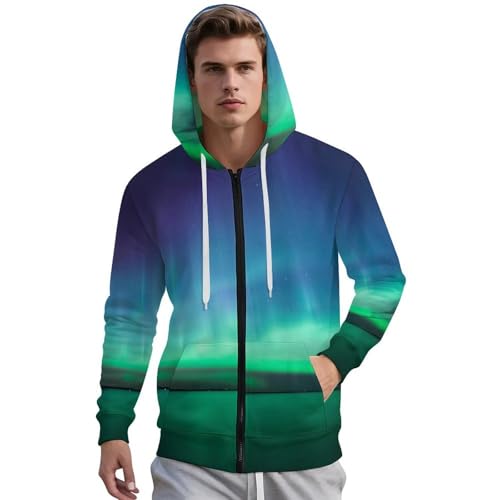 Beautiful Northern Lights Men's Hoodie Full-zip Hooded Sweatshirt Zip-up Pockets Jackets2