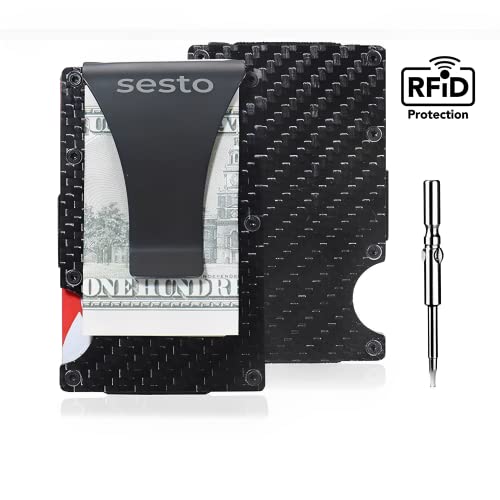 Sesto Carbon Fiber RFID Blocking Slim Metal Credit Card Holders Wallet Aluminum Real Carbon Fiber Men Minimalist Wallet4