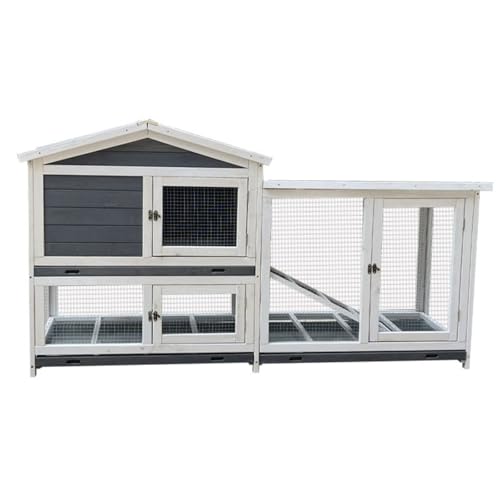 「NexPon」木製鶏小屋 大型鶏舎 家禽ケージ 鶏小屋 4-6羽用 2段 木製鶏小屋用 ウサギ バニー 犬 猫 リス ハムスターペット、ペット檻、木製養殖、アウトドア用、動物用 (グレー)