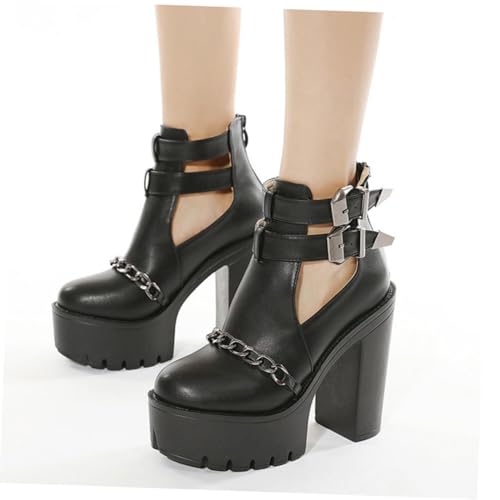 Bottines pour femmes à talons hauts rivets imperméables chaussures chaînette Gatuida