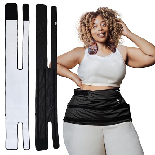 Sentre Plus-Size Castor Oil Pack Wrap, Adjustable Straps for Sizes L-5X (up to 67in), Organic Cotton Flannel Interior, Leak-Resistant Exterior, Machine Washable (Black)