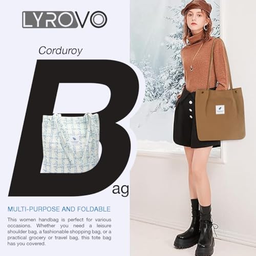 Image of Lyrovo Women Corduroy Shoulder Tote Bag for Work Beach Travel and Shopping Grocery