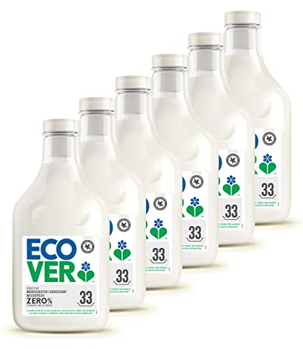 Ecover Adoucissant Zéro s 0% Doux pour Peaux Sensibles Hypoallergénique Convient pour Bébés, Blanc, 1 L - Pack de 6