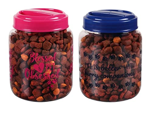 Coming CGT BPA-Free Plastic Airtight Dog Cat Pet Treat & Food Storage Containers Canisters Jars Pink & Blue Blessed & Pet Obsessed Life is Better with Furry Companions Slogans (Set of 2) Coming CGT BPA-Free Plastic Airtight Dog Cat Pet Treat & Food Storage Containers Canisters Jars Pink & Blue Blessed & Pet Obsessed Life is Better with Furry Companions Slogans (Set of 2)