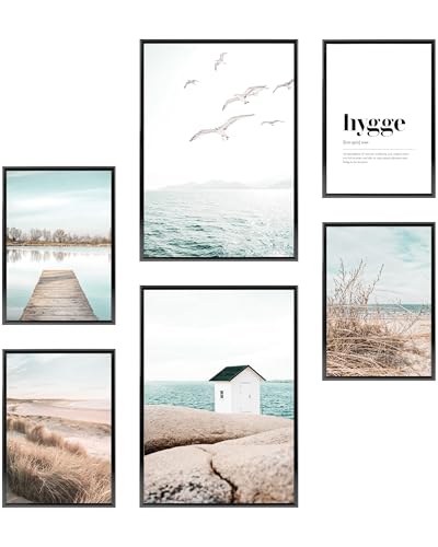 Heimlich - Ensemble d'affiches - 2 sur A3 / 30x42 cm + 4 sur A4 / 21x30 cm - Affiches premium - Impressions sans cadre - Style côtier - Mouettes de plage de la mer Scandi