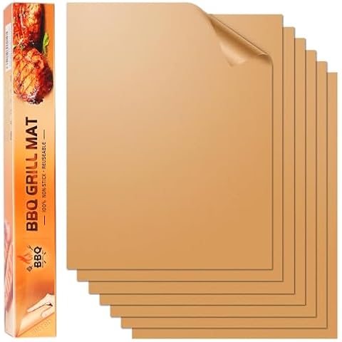 SKYBD Copper Grill Mats for Outdoor Grill（Set of 6), Nonstick & Easy to Clean BBQ Grilling Sheets, Reusable & Heavy Duty Mats Works on Outdoor Gas, Electric, Charcoal Grill Cover