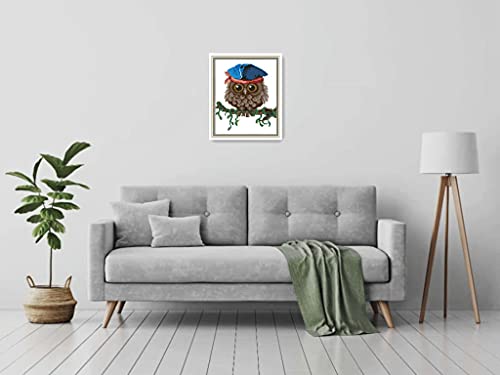Image of Amiiba Stamped Cross Stitch Kits, Spring Scene Animal Owl Hat Blue Cute Bird DIY 11CT 9.4x11 inch (Owl)