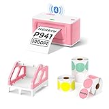 MUNBYN 2.25 x1.25 Direct Thermal Labels, Pink Label Holder for Rolls and Fan-Fold Labels, Bluetooth Thermal Label Printer 941B