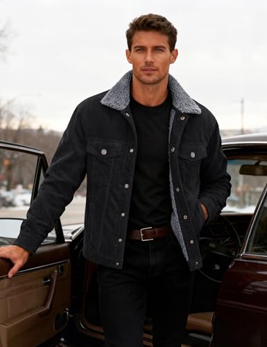 Image of MAGCOMSEN Men's Corduroy Jacket Winter Sherpa Lined Warm Thick Trucker Cargo Coat with 5 Pockets