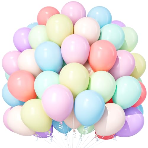 Teselife 100 Piezas Globos Pastel 12 Pulgadas en 9 Colores (Violeta, Azul, Verde Agua, Amarillo, Naranja, Rosa, Verde, Rojo) para Cumpleaños de Chica, Boda, Decoración de Fiestas y Eventos Festivos