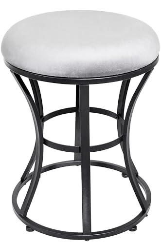 Ellensamqi Vanity Stool, Grey Stools for Makeup Room, Round Ottoman Foot Stool, Velvet Footrest Vanity Chair for Bathroom, Bedroom, Living Room Furniture, Entryway, Offices