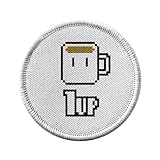 Ecusson Thermocollant Vetement Rond 7cm - Coffee Up Pixel Art Retro Gaming Jeux Video Humour Blague - Patch a Repasser pour Reparation ou Customisation T-shirt Sac Jeans Imprime en France