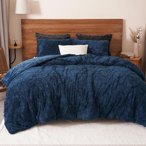PHF Warm Sherpa Fleece King Comforter Set, 3D Tufted Fluffy
