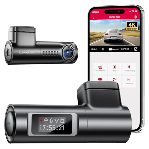 LINGDU D500 Smart Dash Cam for Cars, 4K Front Dash Cam with WiFi&GPS, 0.96