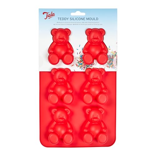 Tala 6 Cup Teddy Shaped Silicone Mould Reusable LFGB-Grade Silicone Cake Mould for Childrens Baking & Desserts Non-Stick Oven Safe to 230C Dishwasher Safe 30 x 17.5cm