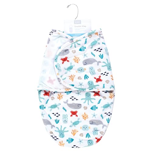 Image of Hudson Baby Infant Boy Plush Faux Fur Swaddle Wrap, Sea Characters, 0-3 Months
