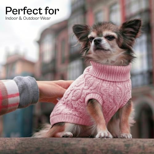 Image of Parisian Pet Dog Sweaters - Pull Over, Turtle Neck Pink Dog Sweater - Cable Knit Thick Sweater - Fall, Winter Clothes - Flexible Arm Holes Large Dogs Sweaters for Girl Dogs - L
