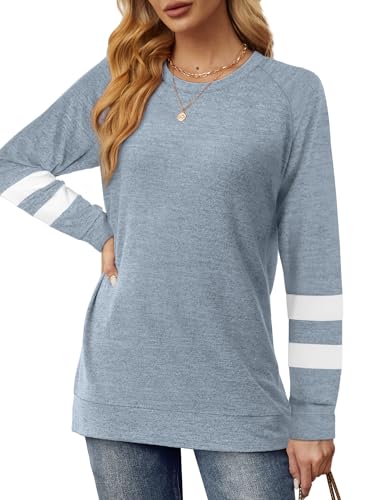 Image of Saloogoe Tunic Sweatshirts for Women Crewneck Lightweight Sweaters Raglan Long Sleeve Shirts Fall Fashion Tops 2026