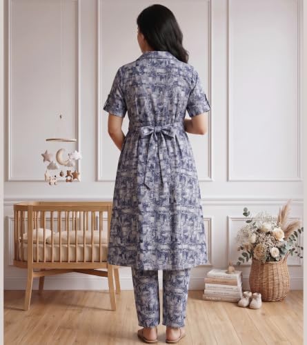 Image of DUMMY SHAPE Feeding Dresses for Women Full Set | Cotton Blend Maternity Kurta Pant Suit with Dual Nursing Zippers, Side Pocket to Pre & Post Pregnancy | Mom to Be Gifts