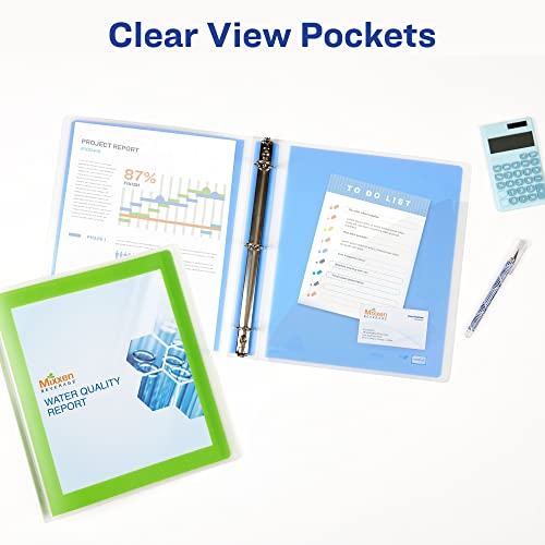 Image of Avery Flexi-View 3 Ring Binder, 1 inch Round Rings, 1 Blue Binder | For Everyday School, Home and Office Use, Clear View Cover Overlays, Interior Pocket and Business Card Holder, Nonstick