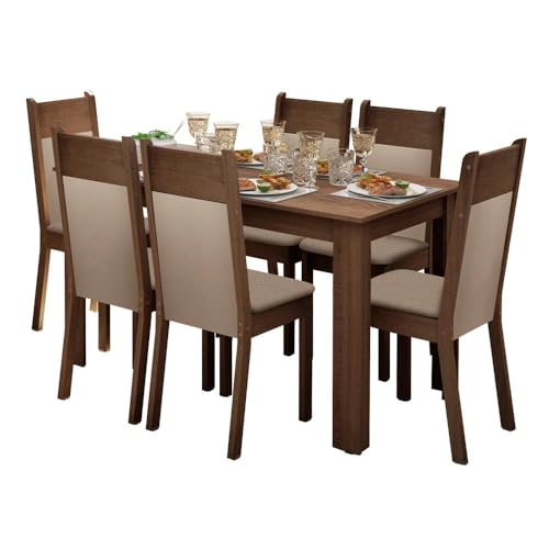 El Mejor Listado de Mesa de 6 Sillas más recomendados. 41 Madesa Juego de Comedor Jaíne 6 Sillas Mesa Rectangular - Marrón/Creme
