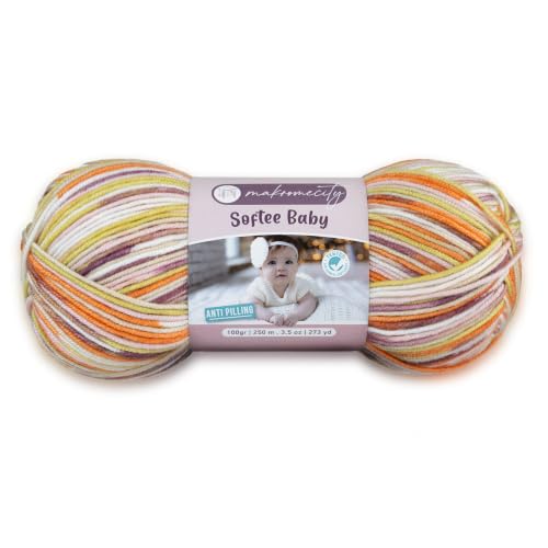 Image of Makromecity Softee Baby Yarn,%100 Premium Anti-Pilling Acrylic, 3.5 Oz, 273 yd (100gr /250 mt), Soft Yarn for Crocheting and Knitting (Sunset, 1 Skein)