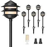 Gardencoin Pagoda Low Voltage Landscape Pathway Lights, 12V Outdoor LED Path Lights Wired, Aluminum Walkway Lighting with 4W 2700K Replaceable G4 Bulb, Classic 3-Tier Lantern, 6 Pack