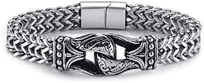 BOPREINA Viking Bracelet for Men Stainless Steel Infinity Charm 12MM Curb Cuban Link Chain Bracelets with Magnetic Clasp Cuff Bangle Wristband