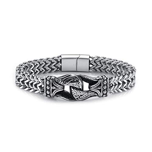 BOPREINA Viking Bracelet for Men Stainless Steel Infinity Charm 12MM Curb Cuban Link Chain Bracelets with Magnetic Clasp Cuff Bangle Wristband