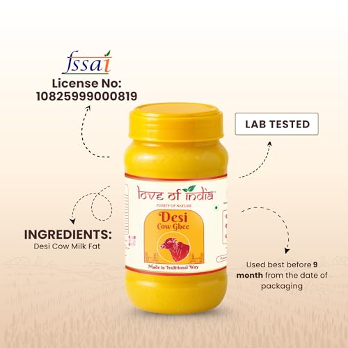 Image of Love of India Desi Cow Ghee 1 Litre Pack of 3 | Crafted using Traditional Indian Method | Danedar, Natural & Pure Cow Ghee | Ideal For Everyday Cooking & Puja