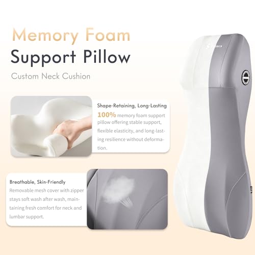 Image of FLORICH Car Seat Cushion and Lumbar Support Headrest Pillow Memory Foam Seat Cushion Ergonomic 2-in-1 Car Neck Pillow & Back Support for Car Truck Seat Long Driving Sciatica Tailbone Pain Relief, Gray