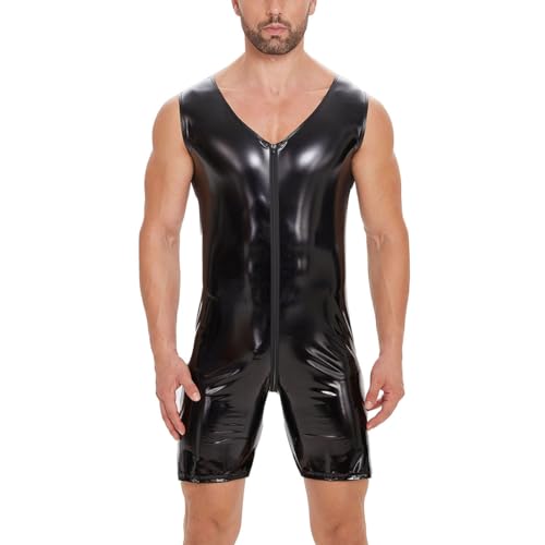 Body de cuero para hombre sin entrepierna de PVC brillante estilo leotardo