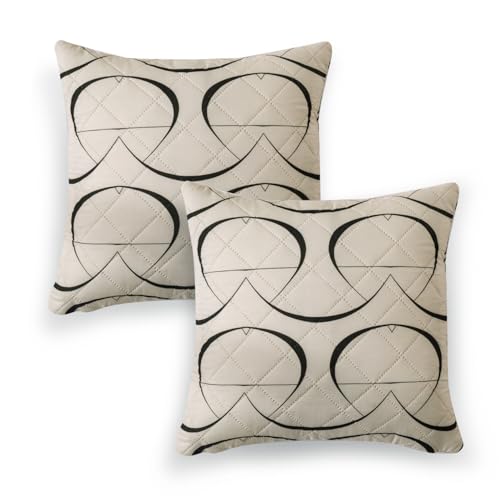 Image of HOKIPO 'Elira Series' Printed Quilted Cushion Cover for Sofa 16x16 Inches, Set of 2, Natural Beige Abstract Art (AR-6231-C4*2)