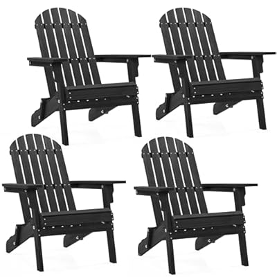 Yaheetech Folding Adirondack Chair Set of 4 Outdoor, 300LBS Solid Wood Garden Chair Weather Resistant, Fire Pit Lounge Chairs for Garden/Yard/Patio/Lawn, Black