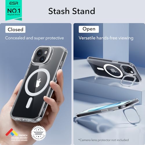 Image of ESR for iPhone 15 Plus Case, Compatible with MagSafe, Military-Grade Protective Clear Case for iPhone 15 Plus,Built-in Stash Stand Phone Case, Scratch-Resistant Back Cover, Classic Series,Clear