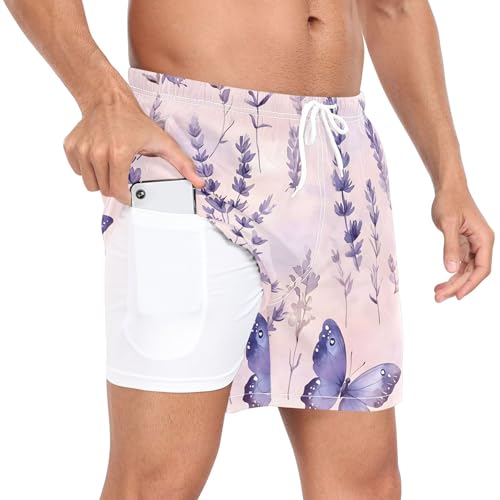 xigua Watercolor Lavender Mens Swim Trunks with Liner, 5 inch Quick Dry Mens Boardshorts for Beach2
