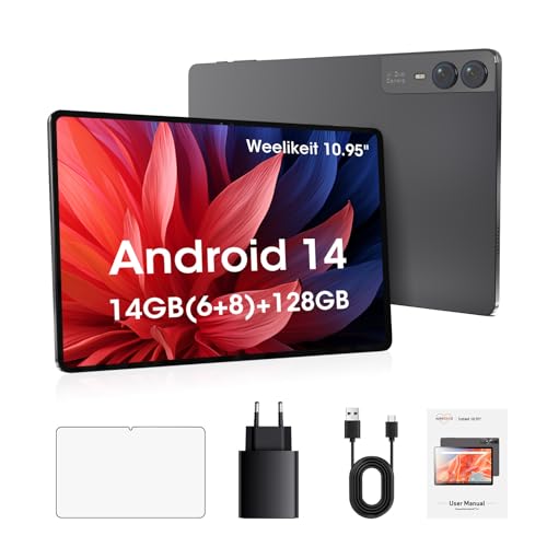 weelikeit Tablet 10,95 pollici, Android 14 Tablet, 14 GB (6