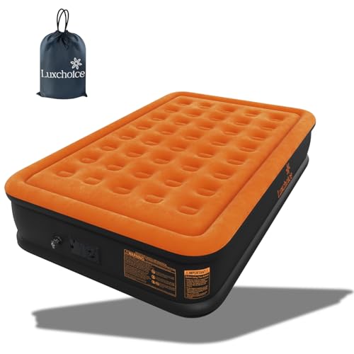 Full Inflatable Mattress with Built-in Pump Deluxe Camping Air Mattress Quick Inflation Deflation Blow Up Mattresses Air Bed Portable Elevated Guest Bed for Home Outdoors Hiking Travel