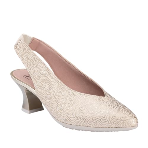PITILLOS - Zapato de Piel con tacón Medio,Destalonado,elástico en el Tobillo,clásico,salón,Punta Fina, para: Mujer Color: Oro Talla:38