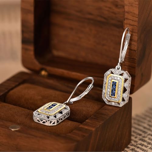 Newshe Vintage Created Blue Sapphire White Cz 925 Sterling Silver Gemstone Dangle Drop Earrings4
