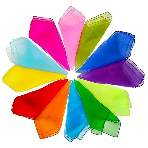 Juggling Dance Scarves 12 PCS Upgraded Reinforced Edges Scarves for Kids Play Silk Scarfs for Babies Toddlers Children Movement Music Scarf Magic Tricks Performance Props Accessories 24 Inches