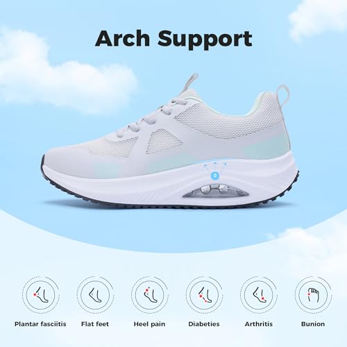 Womens Walking Shoes Orthotic Plantar Fasciitis Tennis Athletic Sneakers with Arch Support for Foot Pain Relief All Day Standing GrayGreen US 92