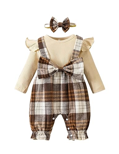 Image of ROSEBEAR Newborn Girl Clothes Romper Cotton Long Sleeve Jumpsuits For Baby Girls Cute Infant Girl Onesie Top 2pcs Outfit 6-9 Months