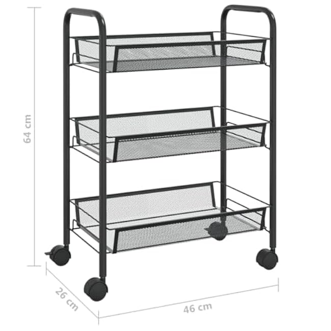 3 Tier Rolling Storage Cart,18.1 X 10.2 X 25.2in Rolling Cart Iron Kitchen Trolley Use for Home,Easy Assembly,Black-XEJJEiVP